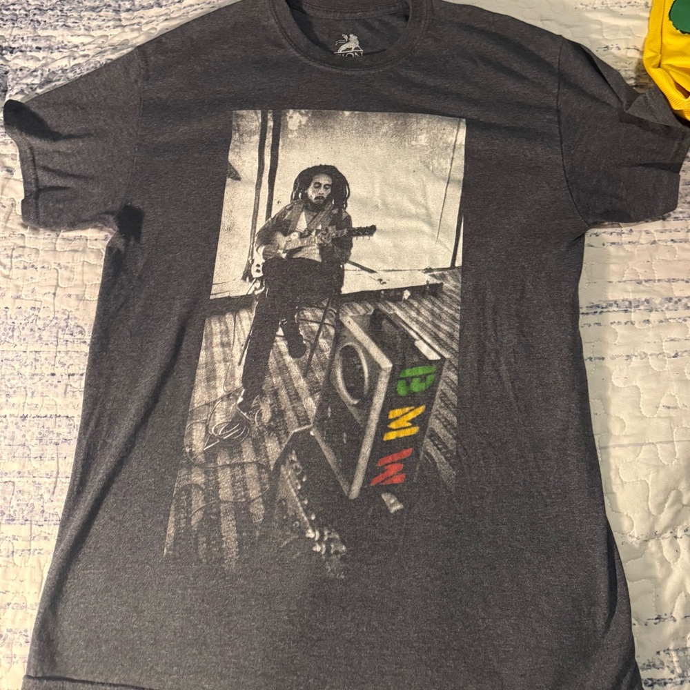 Gray Graphic T-Shirt with Musician Print